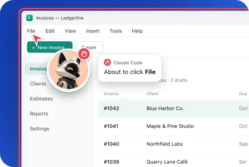 The companion next to the File menu with a bubble: About to click File.